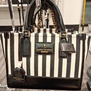 Kurt Geiger Black and Cream Striped Satchel